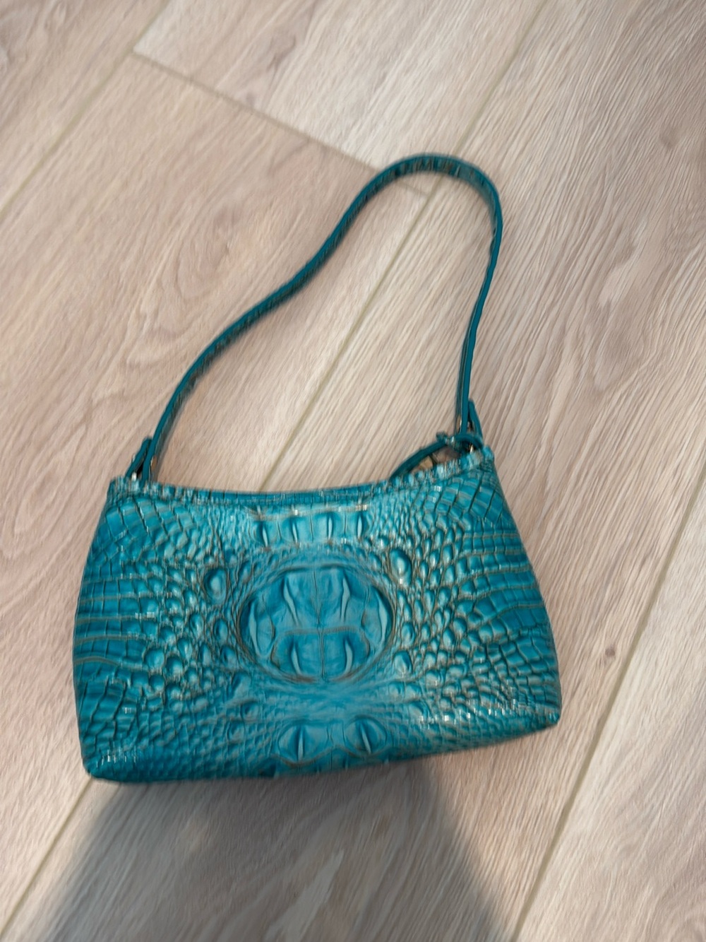 Brahmin Teal Croc-Embossed Shoulder Bag